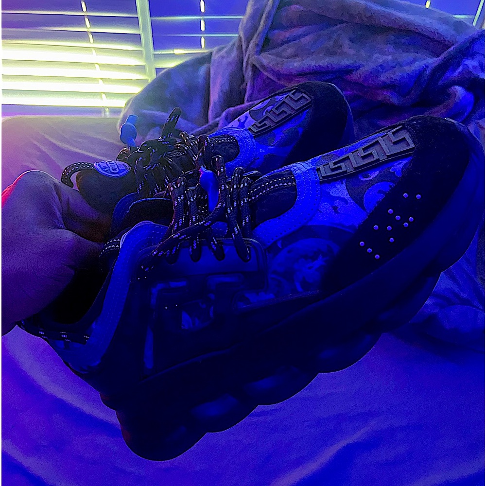 Versace Chain Reaction Shoes Baroccoflage Print Blue